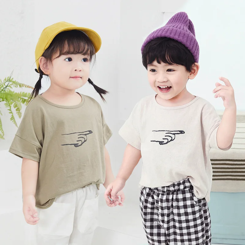 Летняя футболка для малышей в Корейском стиле Дети комплекты одежды для девочек, мальчиков с рисунком из мультфильма хлопковая свободная форма Костюмы Twin Костюмы