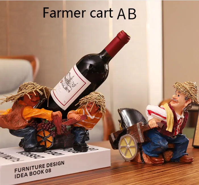 Farmer cart AB Европейская ретро Статуэтка шеф-повара, винный стеллаж, украшения, креативный держатель для хранения вина из смолы, для дома, гостиной, стойка для винного бара, украшение, подарок - Цвет: Farmer cart AB