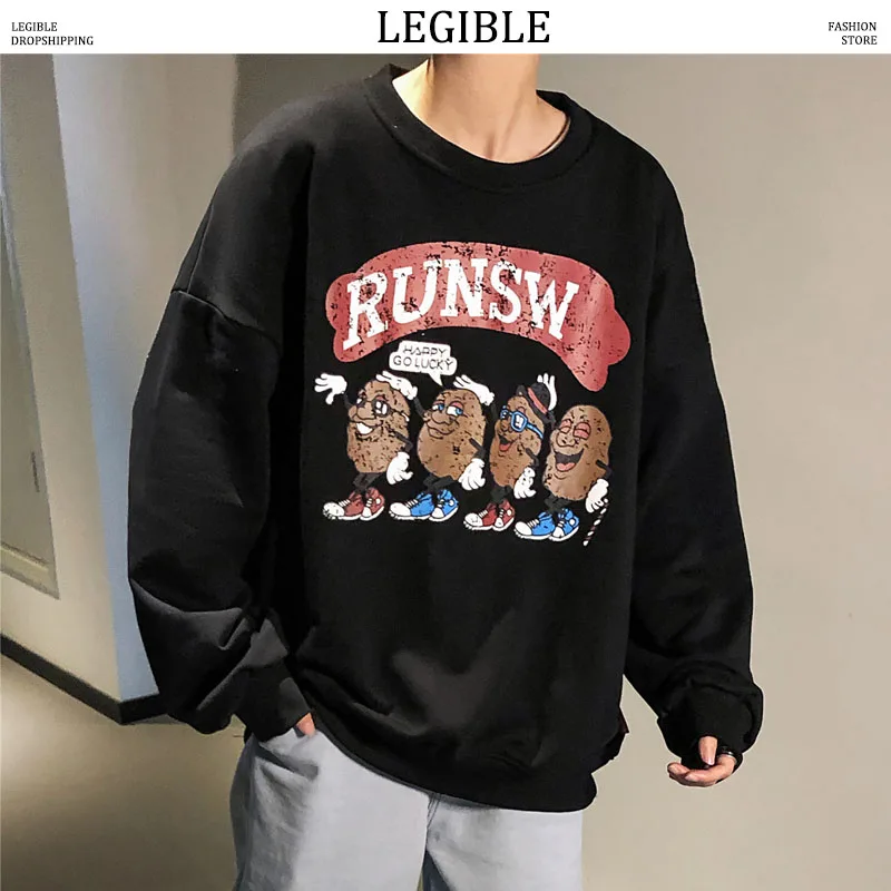 

LEGIBLE Hip Hop Hoodies Men 2019 Oversized Sweatshirts Male Cartoon Printed Spring Korean Fashion Loose Hoodie