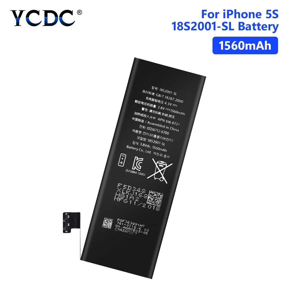 YCDC литиевая Высококачественная реальная емкость 3,8 V 1560mAh батарея для iPhone 5S 5C iPhone5S аккумуляторная батарея для телефона