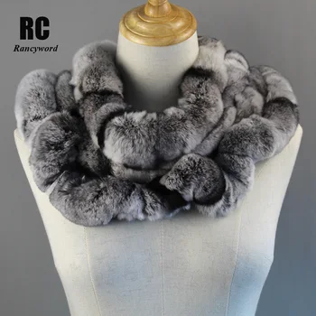 

[Rancyword] Women Scarf Winter Luxury Knitted Female Real Rex Rabbit Fur Scarf Collar Warm Neck Color Pompoms 2018 Brand RC1399