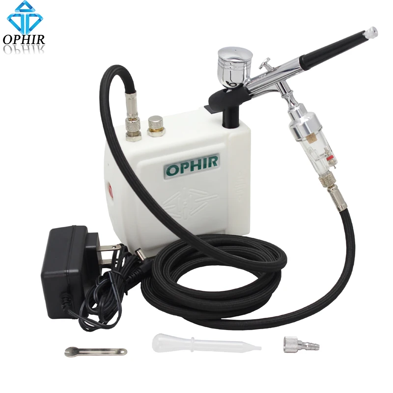 OPHIR Airbrush Kit with Air Compressor Dual Action Airbrush Set for Body Paint Cake Decorating Nail Art Air Brush_AC003H+004+011 OPHIR Airbrush Kit with Air Compressor Dual Action Airbrush Set for Body Paint Cake Decorating Nail Art Air Brush_AC003H+004+011
