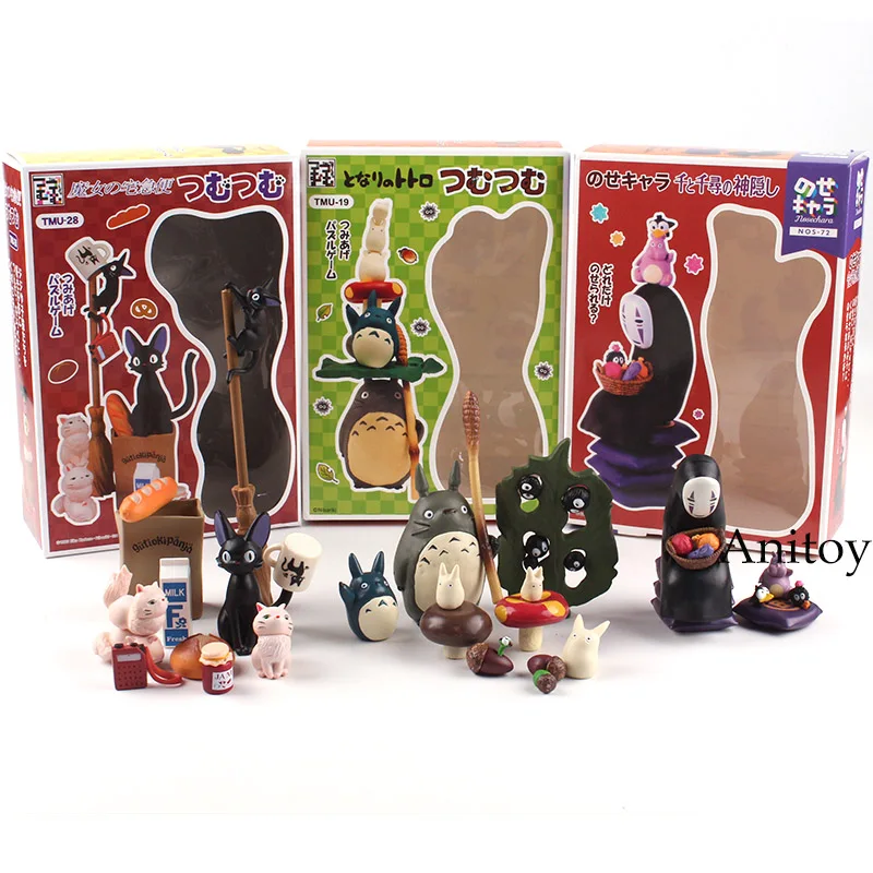 

Anime Miyazaki Hayao Action Figure Black Cat Jiji Family No Face Man Big Medium Mini Totoro Fairy Dust PVC Toy Dolls Gift 1-15cm