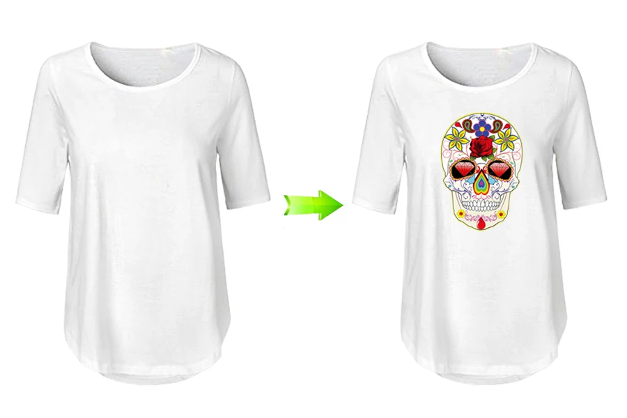 1-Sugarskull Parches Ropa Clothes Decoration Diy Accessory New Design Washable Print On T-Shirt Iron On Patches