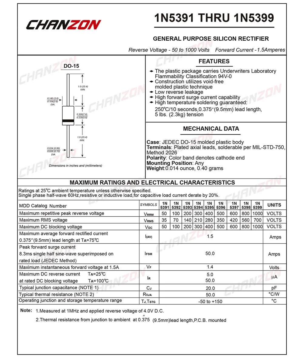 100 шт. 1N5399 выпрямительный диод 1000 A 5399 в DO 15 Axial 1N IN 1 5 IN5399 Amp Вольт электронный