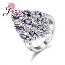 JEXXI Exquisite 925 Sterling Silver Wedding Accessories African AAA Crystal Stone Flower Design Rings Bridal Jewelry