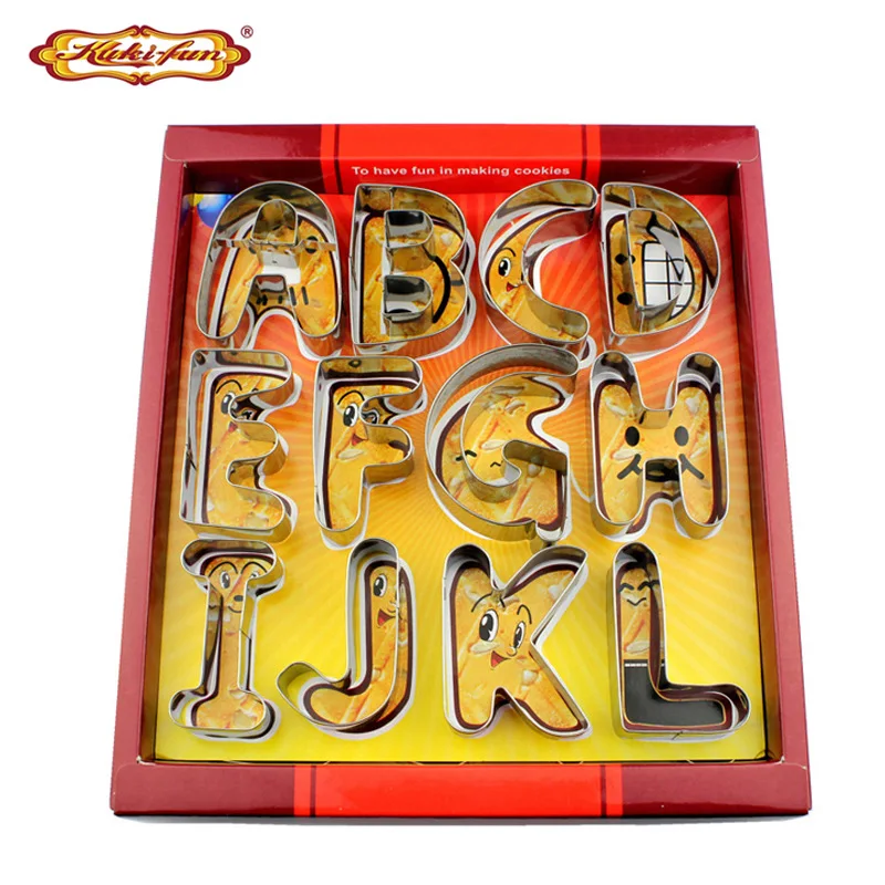 

26Pcs/Set 3D A-Z Letters Baking Tools Set DIY 430Stainless Steel Cake Household Cookie Mold Plasticine Mold Colorful Box Packing