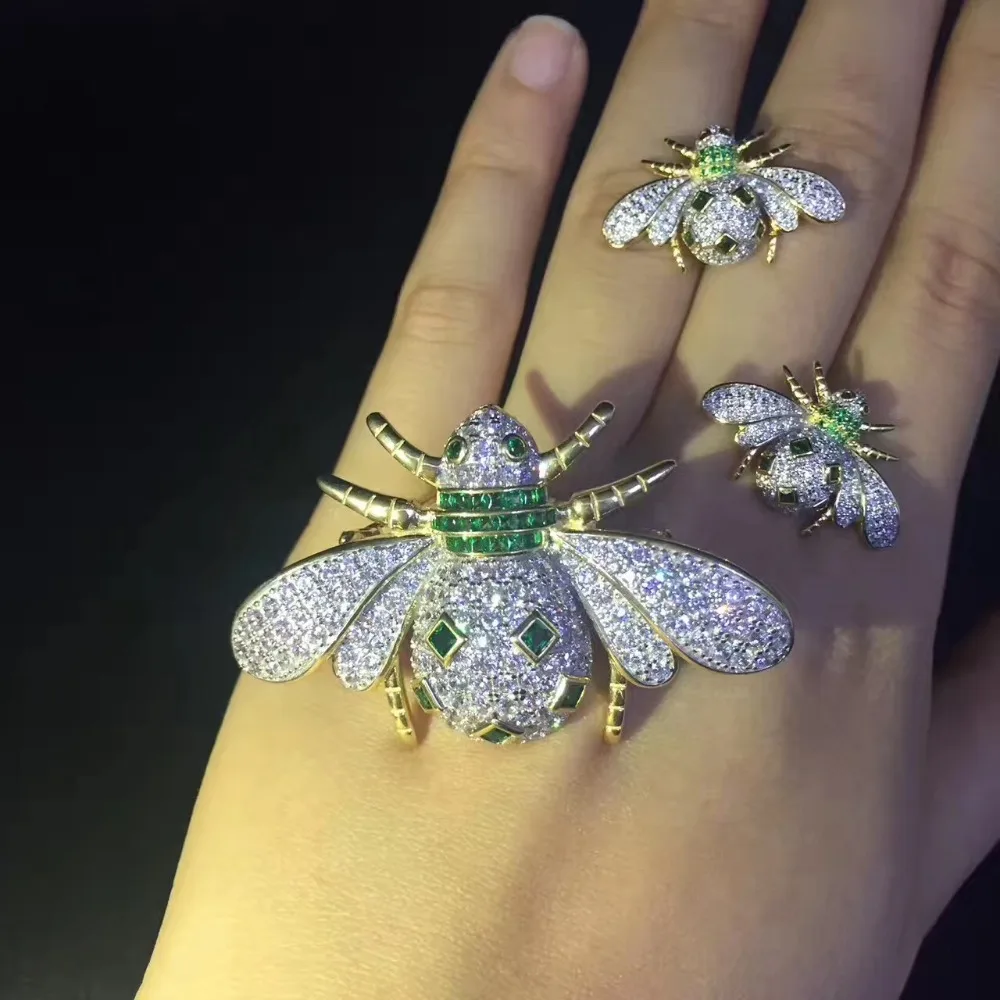 insect jewelry set 925 sterling silver with cubic zircon bee pendant