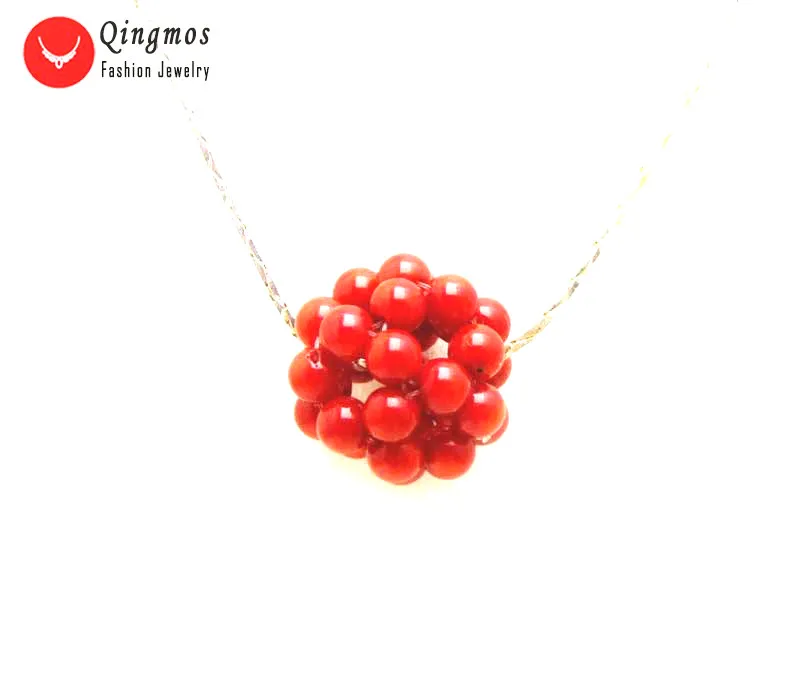 Qingmos натуральное коралловое ожерелье с кулоном для женщин