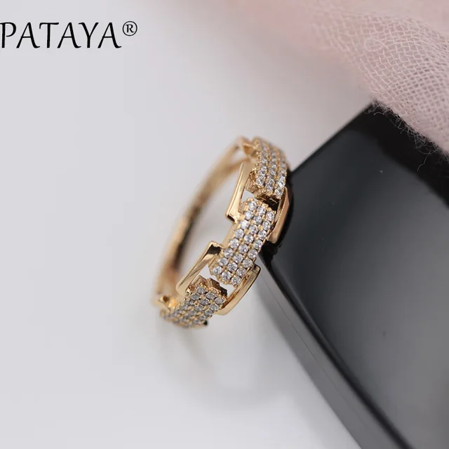 PATAYA New Arrivals Three Rows Round White Natural Zircon Rings Women Party Wedd PATAYA New Arrivals Three Rows Round White Natural Zircon Rings Women Party Wedd