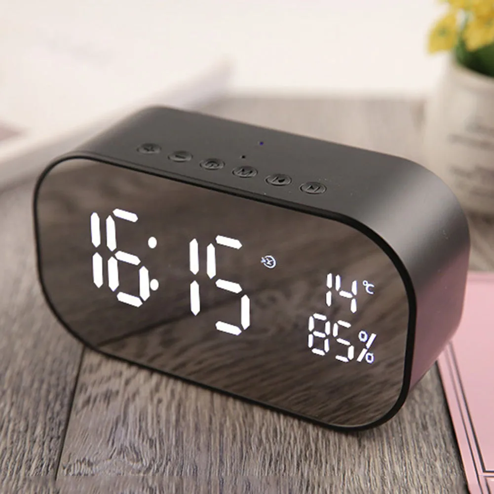 

Dual Speaker Music Player Alarm Clock Metal Led Bluetooth Bedside Wireless Desktop Decoration Mirror Surface