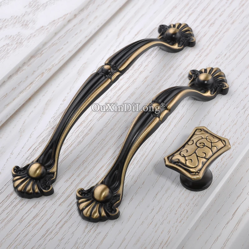 Retro 10PCS European Antique Solid Brass Kitchen Cabinet Door Handles Cupboard Wardrobe Drawer Cabinet Pulls Handles and Knobs