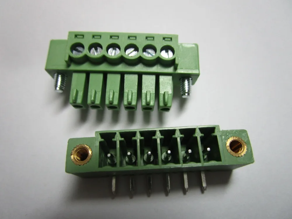 

200 pcs With Embossmen Angle 6pin/way Pitch 3.81mm Screw Terminal Block Connector Green Color Pluggable Type with angle pin