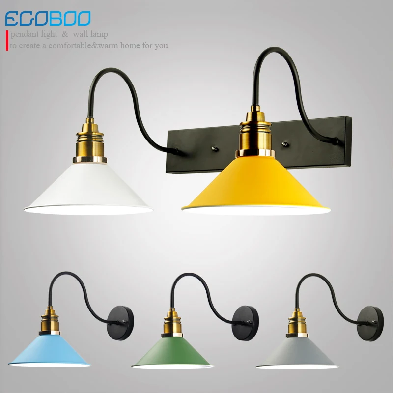 Nordic simple creative colorful wall lamp vintage bedroom bedside wall lights indoor modern staircase lights iron lampshade