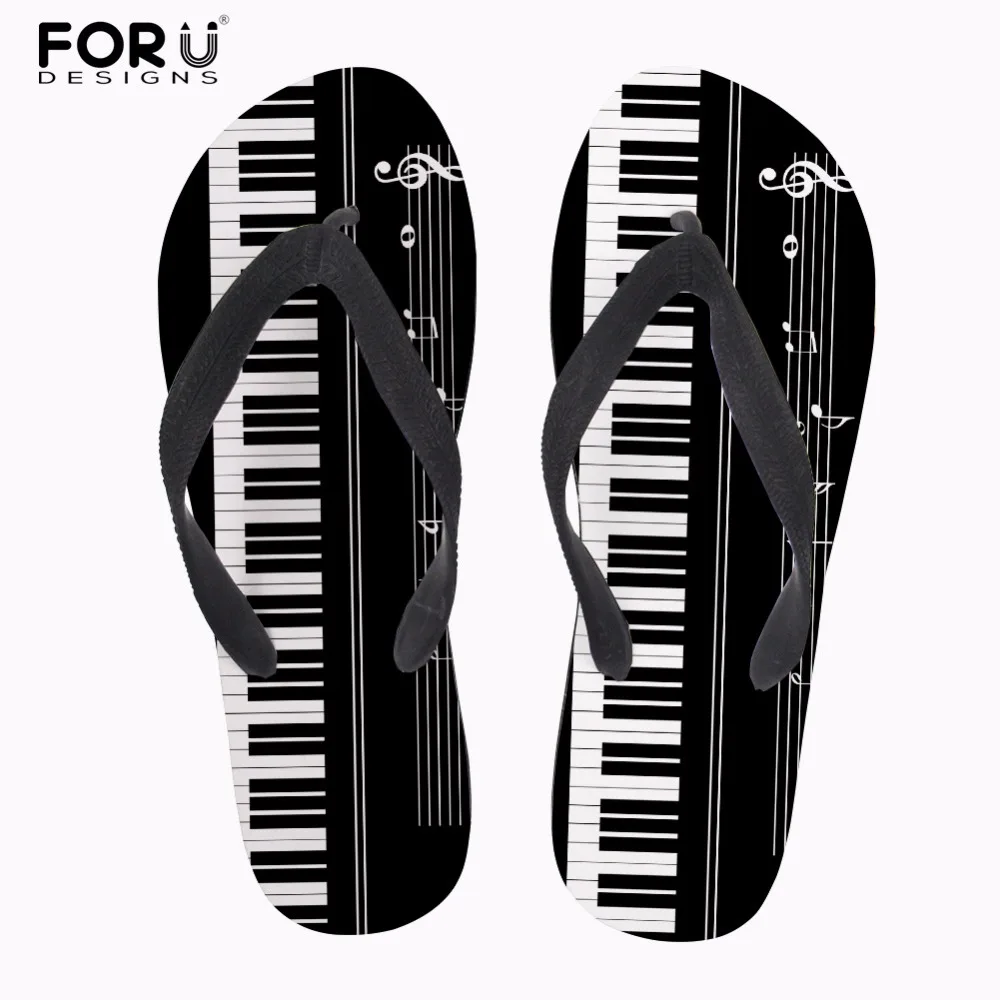 FORUDESIGNS 3D Music Notes with Piano Keyboard Print Flip Flops Men