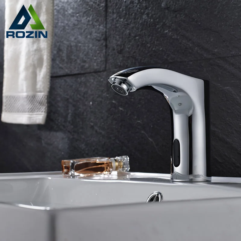 

Chrome Finish Bathroom Sink Automatic Faucet Sense Faucets Single Hole No Handle Free Tough Tap Cold Water