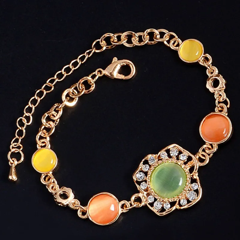 

QCOOLJLY Beautiful Bracelets & Bangles Gold Color Colored Crystal Stone Bracelets For Women Fashion Jewelry