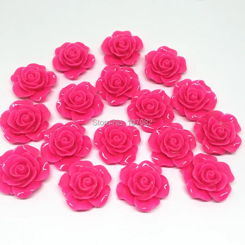 

50pcs 20mm Bright Fuchsia Pink Rose Flower Flatbacks Embellishments DIY Resin Cabochons Scrapbooking Crafts