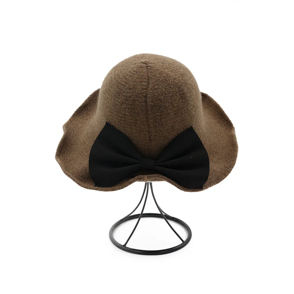 [AETRENDS] Зимняя шерстяная Панама с широкими полями женская гофрированная фетровая шляпа с галстуком-бабочкой Z-5965