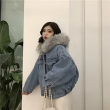 Женские куртки с капюшоном Модная Джинсовая куртка деним Женская негабаритная свободная хлопковая однотонная куртка верхняя одежда женская куртка