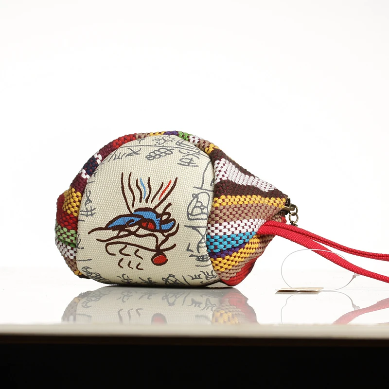 Мини этнический холщовый милый кошелек для монет трехмерный Dongba текст Национальный молния ручной работы красочные Радуга ткань сумочка