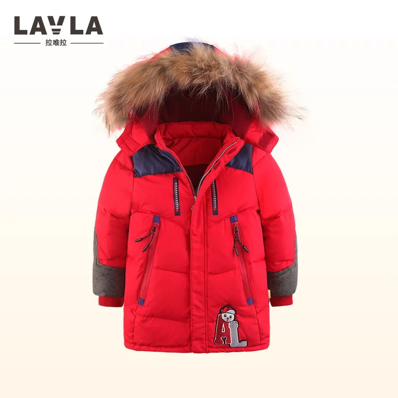 

2017 Lavla Children Duck Down Winter Warm Jacket With Fur Baby Boy Girl Solid Overcoat Hooded Winter Jacket Kid Clothing Coat