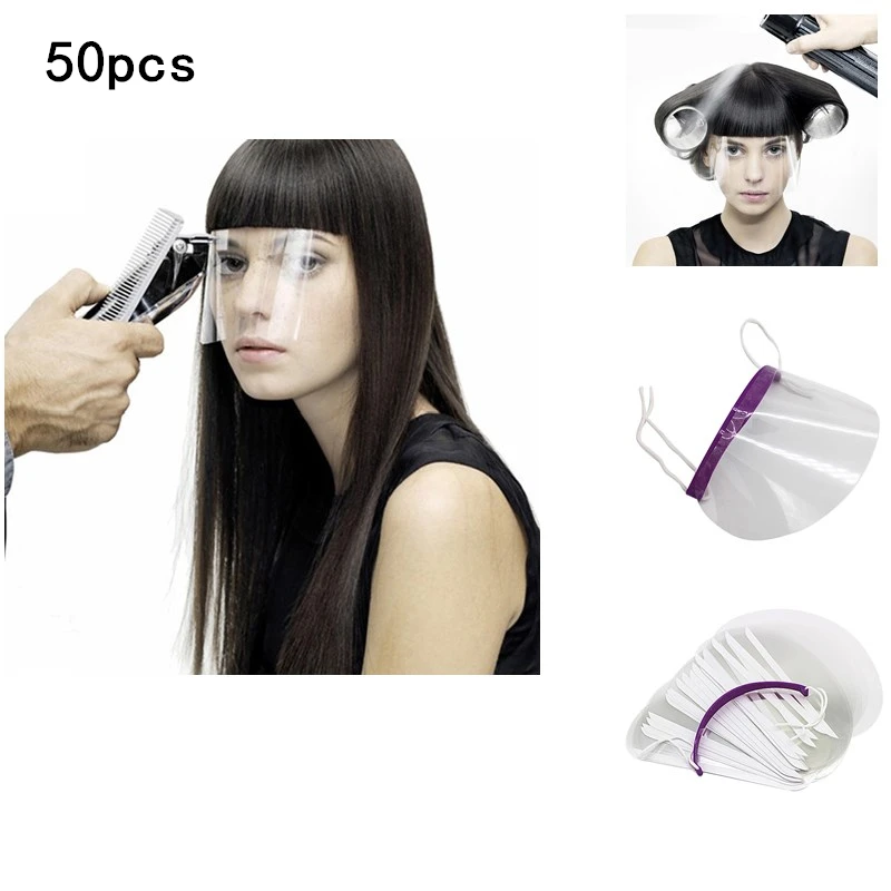 

50pc/pack Transparent Face Mask Professional Eyeprotector Hair Face Cover Baffle Block Face Eye Shield Transparent Masks Props