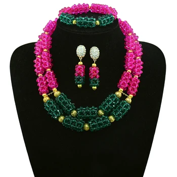 

nigerian wedding african beads jewelry set crystal Fashion Rose Malachite green crystal jewelry set Bridal & Bridal Jewelry Set