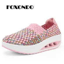 FOXONDO/ г.; Осенняя женская повседневная обувь; Женская тканая обувь на платформе; женские модные водонепроницаемые туфли; дышащая прогулочная обувь; 598
