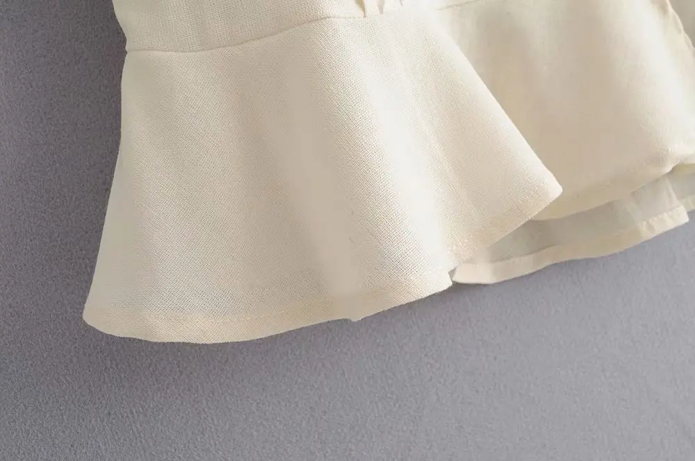 Для женщин в винтажном стиле без Рукавов Кружево Пэчворк рюши льняные блузки Офисная Женская блузка с v-образным вырезом Повседневная рубашка femininas blusas топы LS2395
