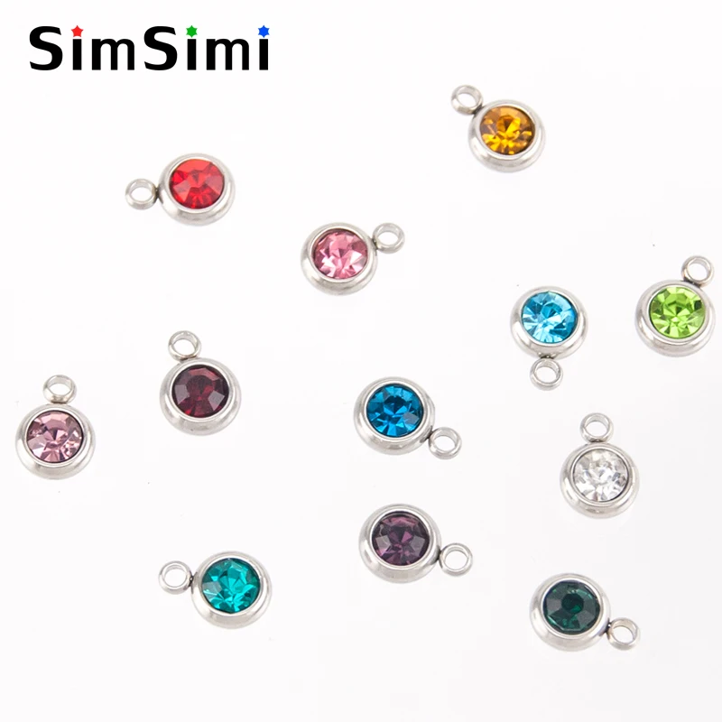 

Simsimi Birth stones charms 6mm Stainless steel pendants jewelry making Bracelet & Necklace 120pcs/lot Mixed (12x10pcs)
