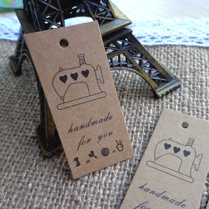 

50pcs Kraft Vintage Sewing Machine Bookmark Creative Gift Tag Hang Tag Retro Paper Cards Label 5.7X2.6cm
