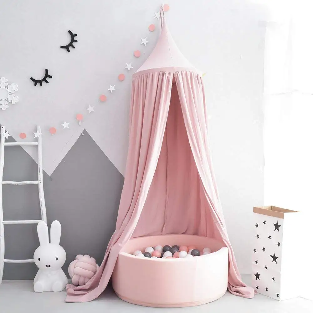 Pink Princess Girls Muslin Cotton Bed Cot Crib Play Canopy Hanging Tent