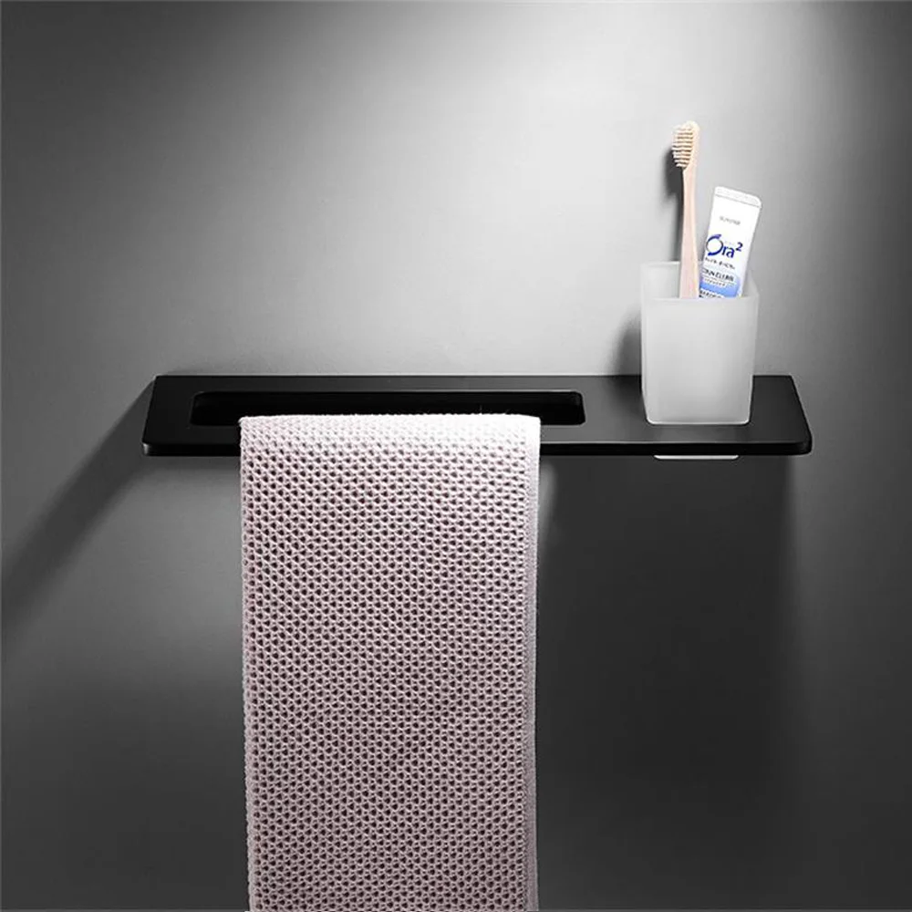 

Matte Black Bathroom Towel Rack Aluminum alloy wall-mount towel Holder towel Shelf Accessories TL066