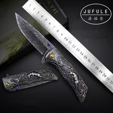 JUFULE дизайн олень дамасский узор лагерь Охота Карманный выживания EDC инструменты тактический Открытый Флиппер складной кухонный нож