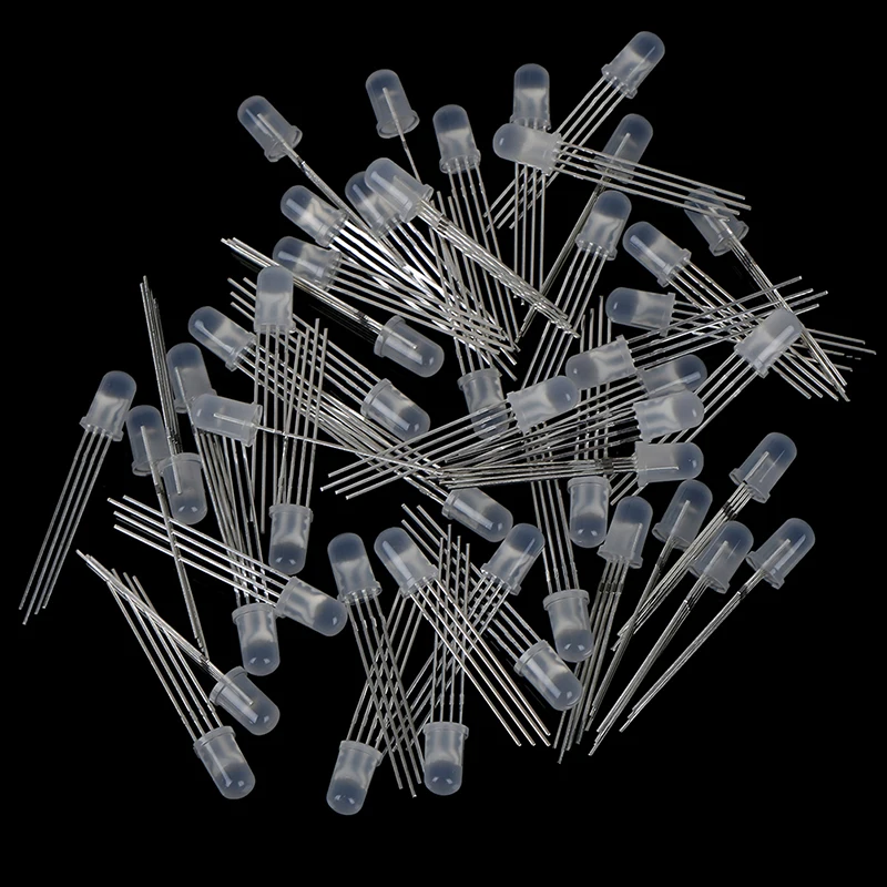 5mm Straw Hat LED Diode Ultra Bright LED 5mm White 4pin Diffused Anode Light Emitting Diode Super Bright Light Beads 50pcs