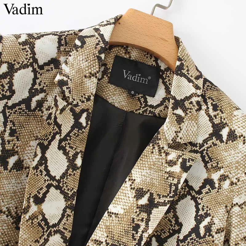 Vadim, винтажный Блейзер со змеиным принтом, карманы, зубчатый воротник, пальто с длинным рукавом, верхняя одежда, Женский Ретро стиль, свободный, casaco feminines CA154