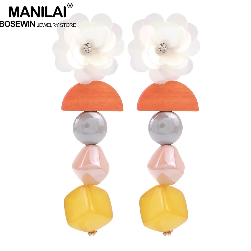 MANILAI Bohemia Resin Statement Dangle Earrings Charm Rhinestone Flowers Drop Earrings For Women Trendy Wedding Jewelry