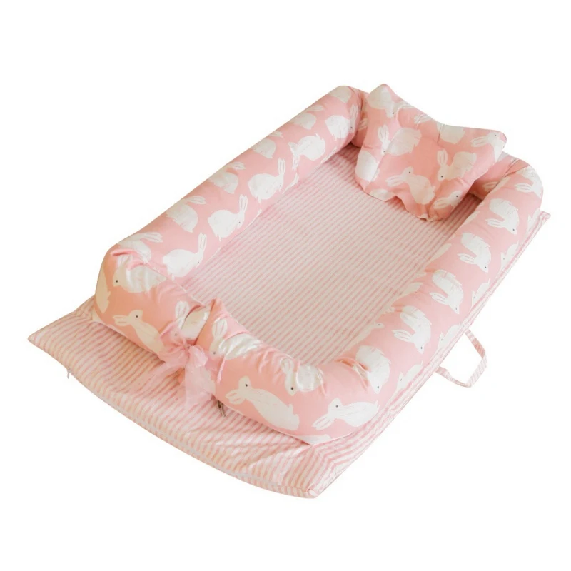 Portabel Детские гнездо кровать новорожденного кровать, детская кроватка спальные кровать-экспонат дорожная кровать с бампером - Цвет: Небесно-голубой