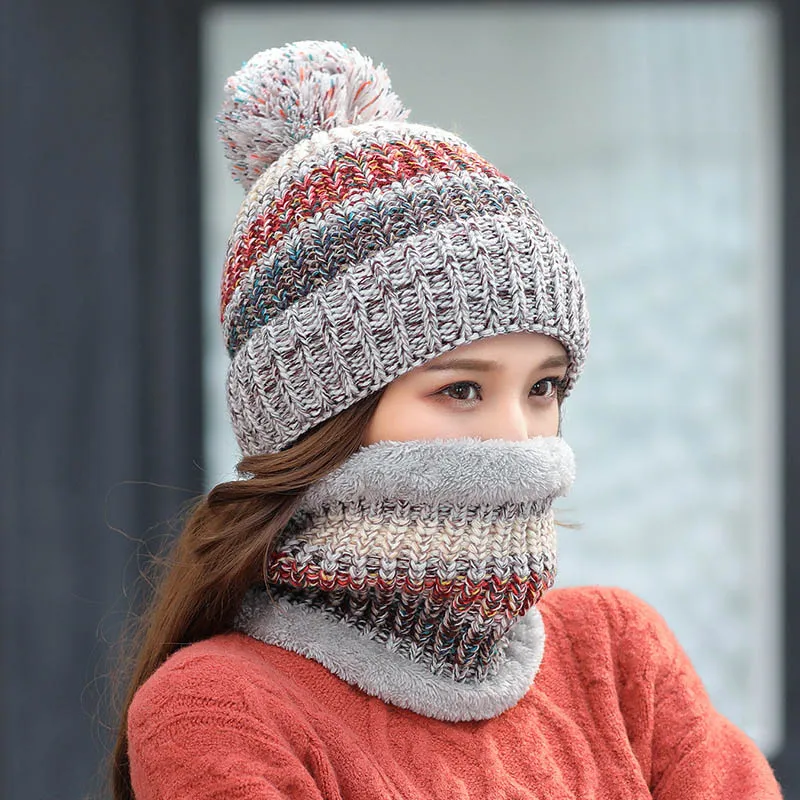 Женская зимняя вязаная шапочка + шейный платок 2 шт. Зимний Лыжный ветрозащитный комплект TT @ 88