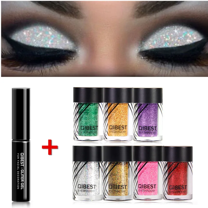 

20 Colors Glitter Eye Shadow Loose Powder Pigment Makeup Eyeshadow Silver Eyeshadow Pigment Fix Gel + Glue Set