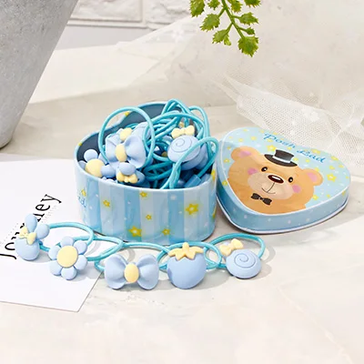 Милые эластичные резинки для волос в форме сердца для девочек, 20 шт., подарок на день рождения, Детские резинки, аксессуары для волос - Цвет: Blue Box Blue