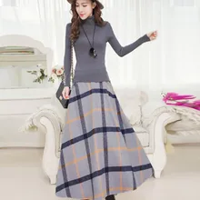 Зимняя Длинная женская юбка в винтажном стиле, плотная Шерстяная Юбка в клетку, высокая талия, большие качели, модная макси юбка, женская зимняя клетчатая юбка C1784