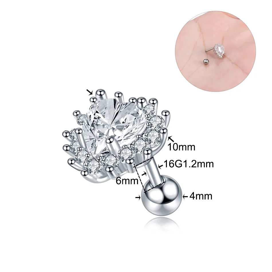 1Pc New Arrival Surgical Steel Tragus Earrings Cartilage Piercing Oreja Ear Stud Helix Moon Heart Earrings Piercing Sexy Jewelry - Окраска металла: K0406  1.2x6x4mm