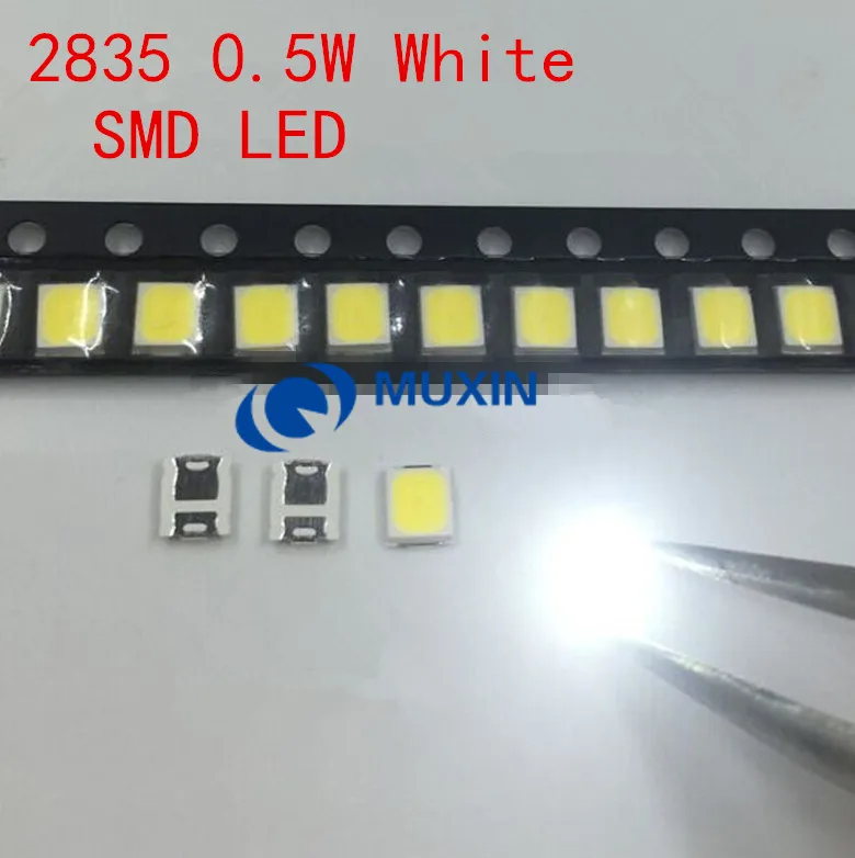 

100pcs SMD LED 2835 White Chip 0.5 W 3V 150mA 50-55LM Ultra Bright SMT 0.5 Watt Surface Mount PCB LED Light Emitting Diode Lamp