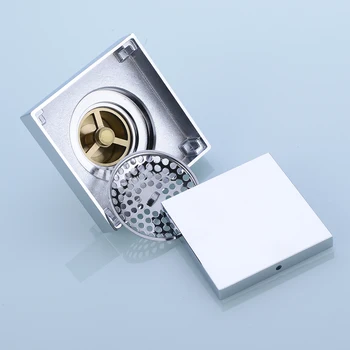 

Brass Square Shower Floor Drain with Tile Insert Grate Removable Cover Chrome