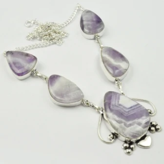 

Amethysts Lace Agates Necklace Silver Overlay over Copper , 48 cm, N2299