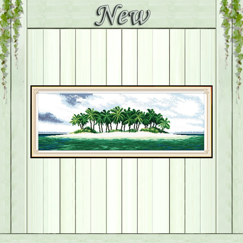 Coastal scenery seaside beach paintings Counted printed on fabric DMC