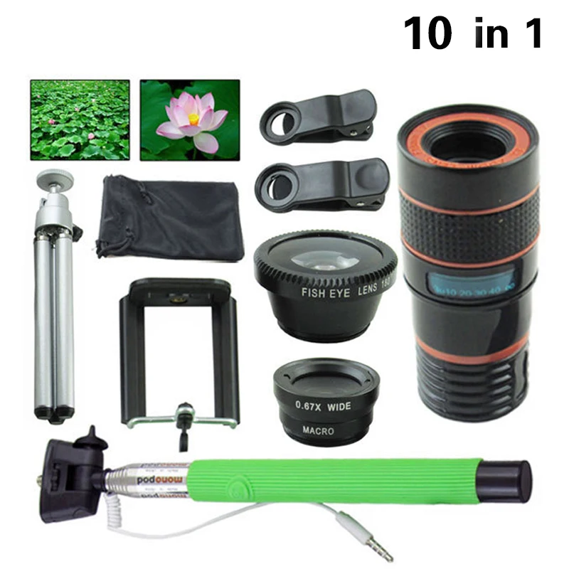 10in1 العالمي 8x التكبير تلسكوب العدسات + 3in1 زاوية واسعة ماكرو عدسة فيش lentes selfie عصا monopod ترايبود المحمول مع كليب 10in1 العالمي 8x التكبير تلسكوب العدسات + 3in1 زاوية واسعة ماكرو عدسة فيش lentes selfie عصا monopod ترايبود المحمول مع كليب