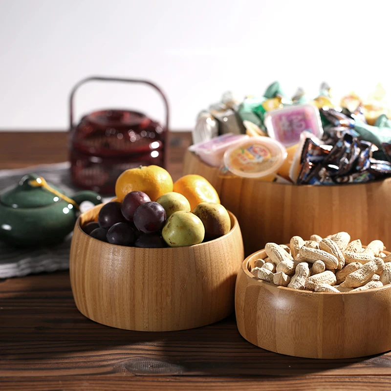 

Bamboo natural manual Round salad bowl Snack fruit Creative western snack Bamboo bowl Home Decoration Kitchen storage